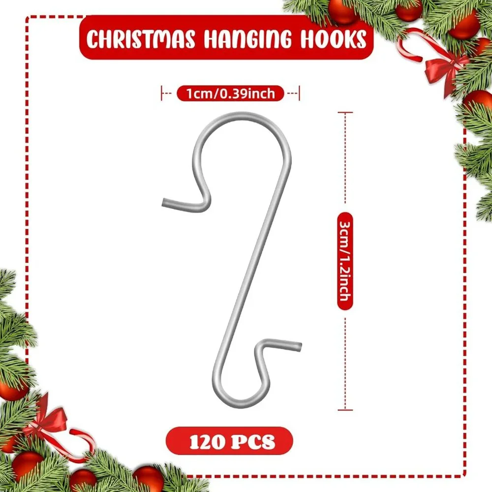 120PCS Stainless Steel S-Shaped Ornament Hooks for Elegant Christmas Decor